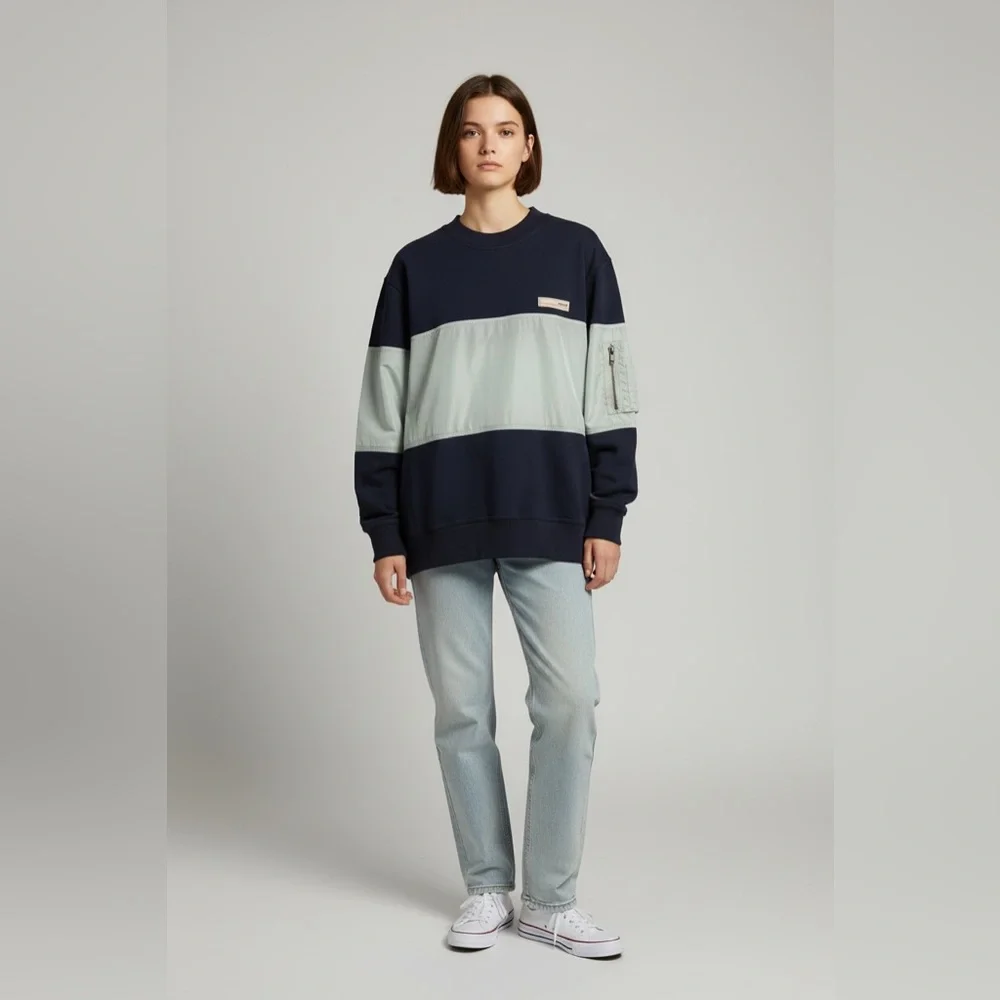 WE-AR4 Mixed Up Navy and Light Gray Sweatshirt - Picture 1 of 4
